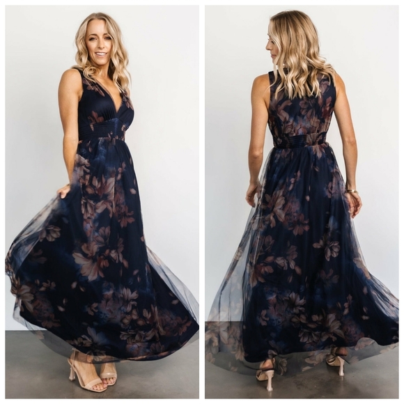 Baltic Born Dresses & Skirts - Baltic Born Kamila Dark Blue Floral Tulle  Sleeveless Maxi Dress